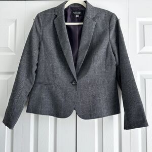 Black Label by Evan-Picone Blazer Size 12 Gray Plaid Classic Tailored Fit